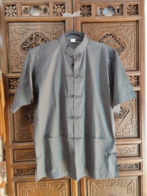 Chemise manche courte col mao 100% coton gris toute taille